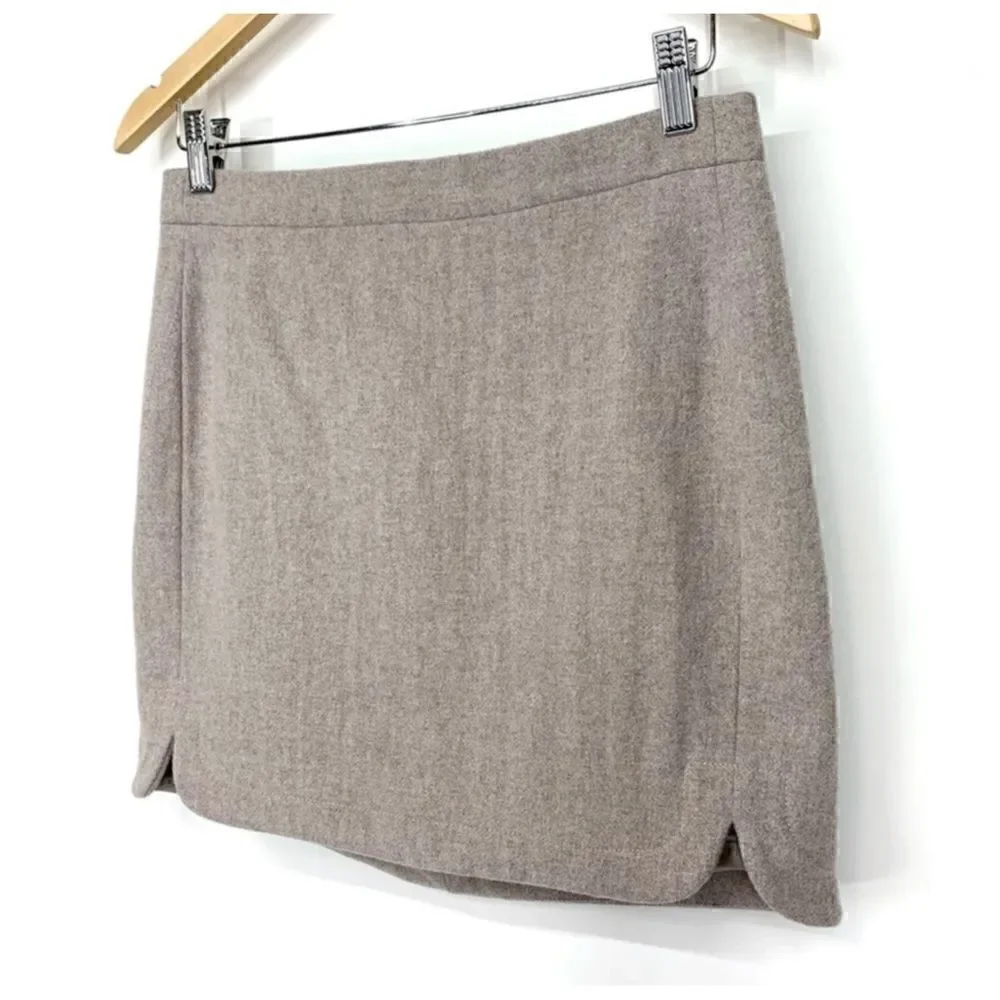 J. Crew Preppy Career Shirttail Wool Blend Mini Skirt In Stone Size 2